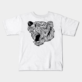 Fiery Bear Scary with Fangs Mandala Black and White Brave Warrior Kids T-Shirt